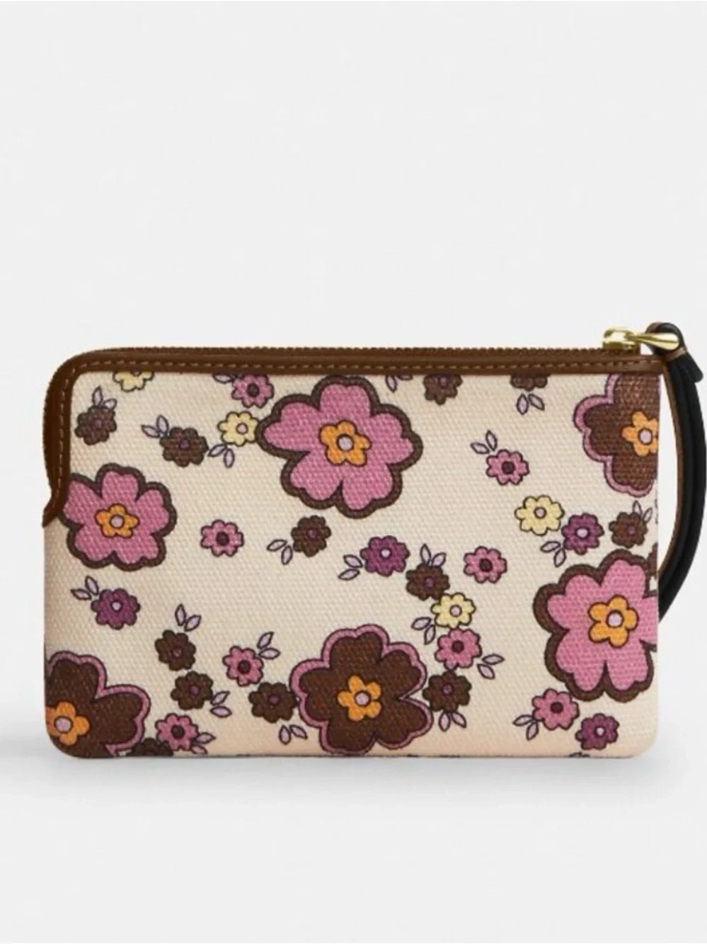 Coach Beige Floral Wristlet with Pink and Brown Flowers